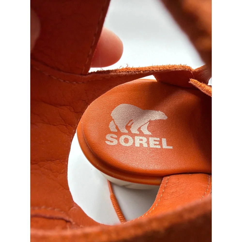 Sorel Cameron Flatform Lace Sandals Orange Suede Platform NL4677-806 Womens 9.5